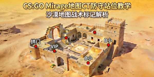 CS:GO Mirage地图CT防守站位教学封面 - 沙漠地图与战术标记