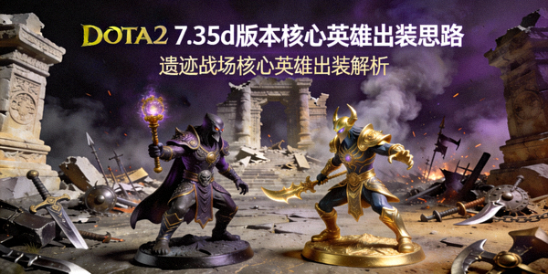 DOTA2 7.35d版本核心英雄出装思路封面 - 遗迹战场与英雄模型